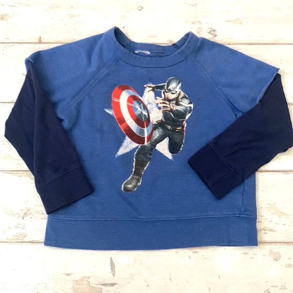 Boys 4T Captain America Crewneck Sweatshirt Long Sleeve Top Kids Blue Size 4